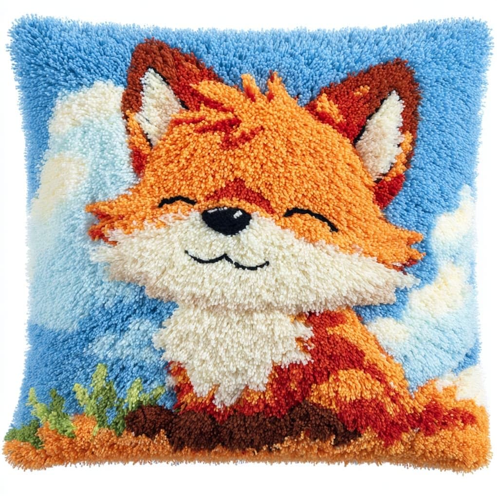 WallustrioaW Latch Hook Kits Pre Printed Color Canvas,Cute Little Fox