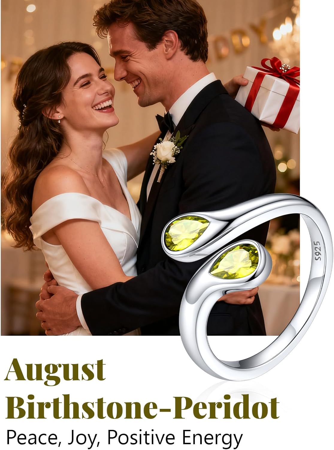 Silvora 925 Sterling Silver Adjustable Ring Wrap Birthstones Open Rings for Women Ring with 2 Pear Shaped Gemstone, Birthstone Ring for Mother - Image 4