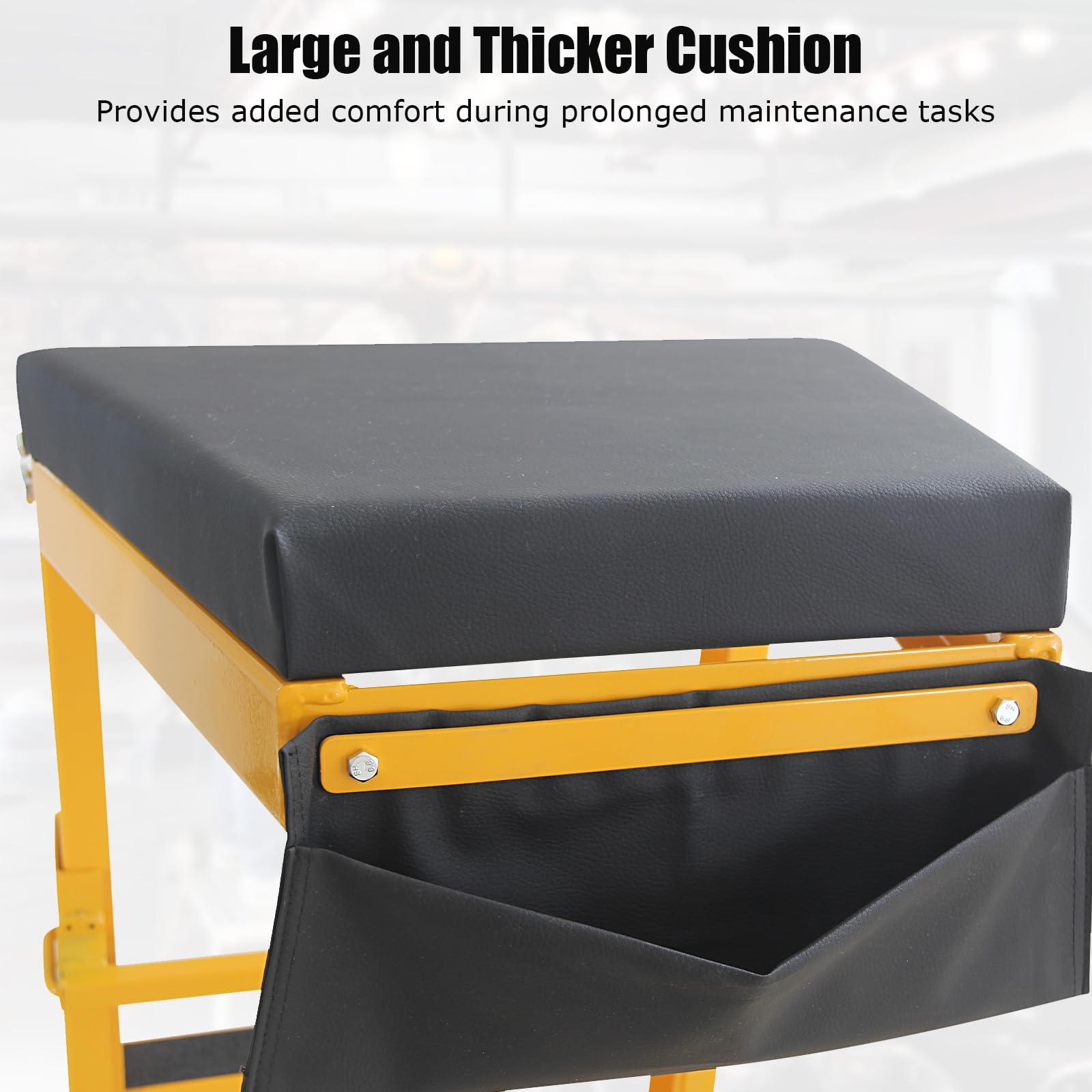 GarveeTech Chariot de mécanicien réglable 48"-66" - Capacité 200 kg - Coussins épais - 4 roulettes pivotantes - Corps Jaune et Plateau Noir Mat