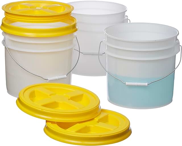 Consolidated Plastics 3.5 Gallon Natural Food Grade Buckets + Yellow Gamma Seal Lids, BPA Free Container Storage, Durable ...
