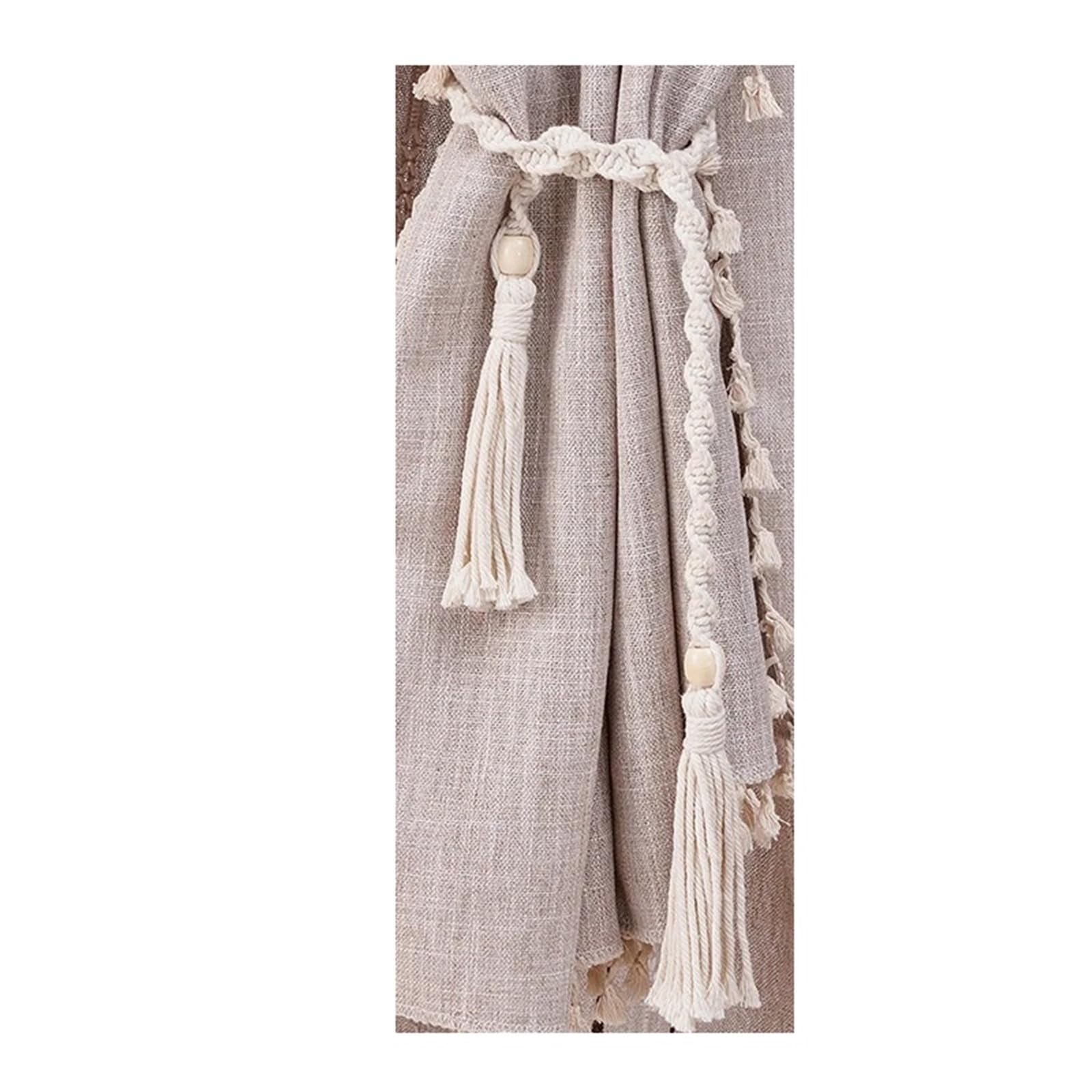 Cotton Rope Curtain Tieback With Tassels/Holdback Tie Belt(White)