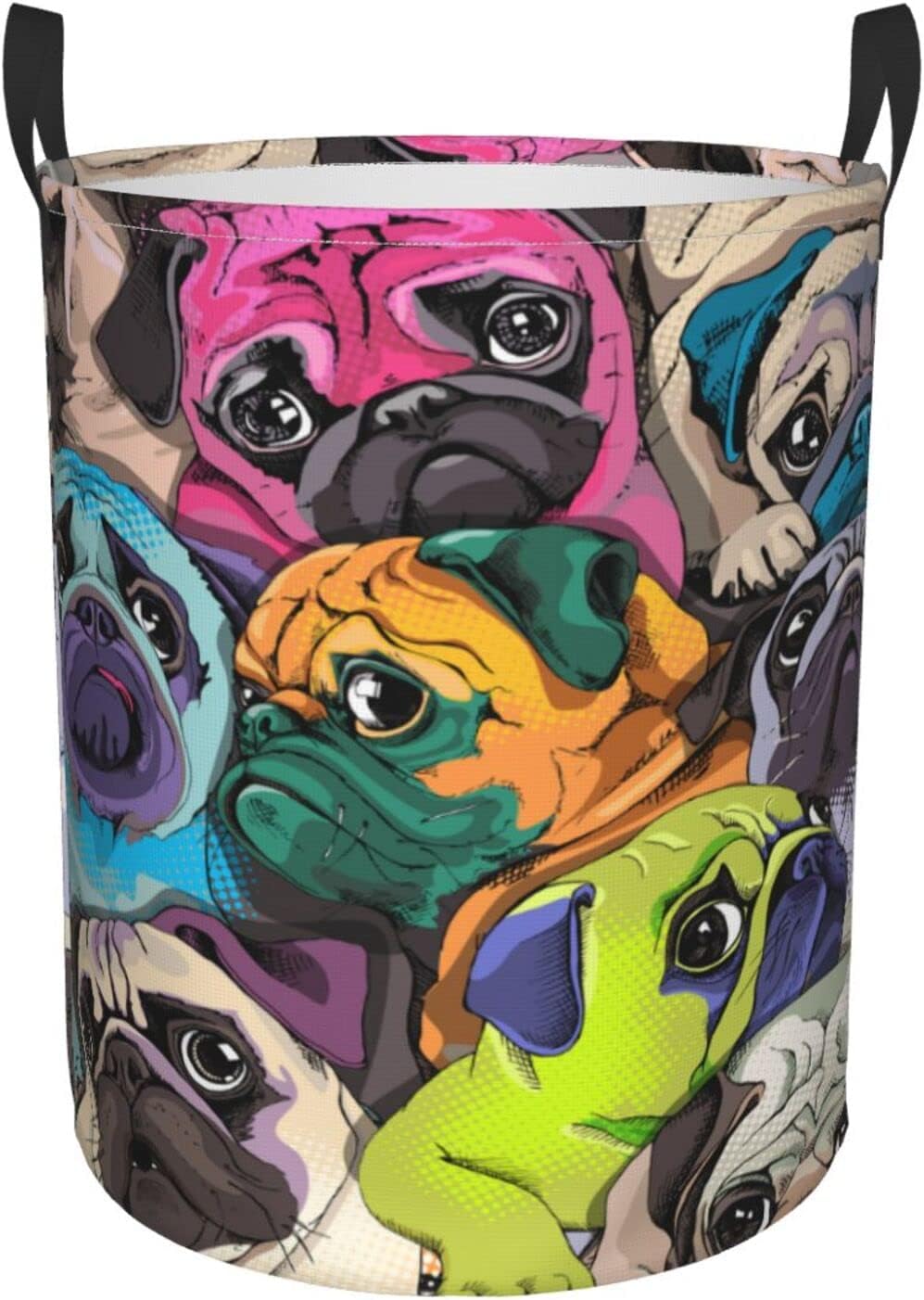 Segur Colorful Pug Pattern Foldable Laundry Basket with Handle