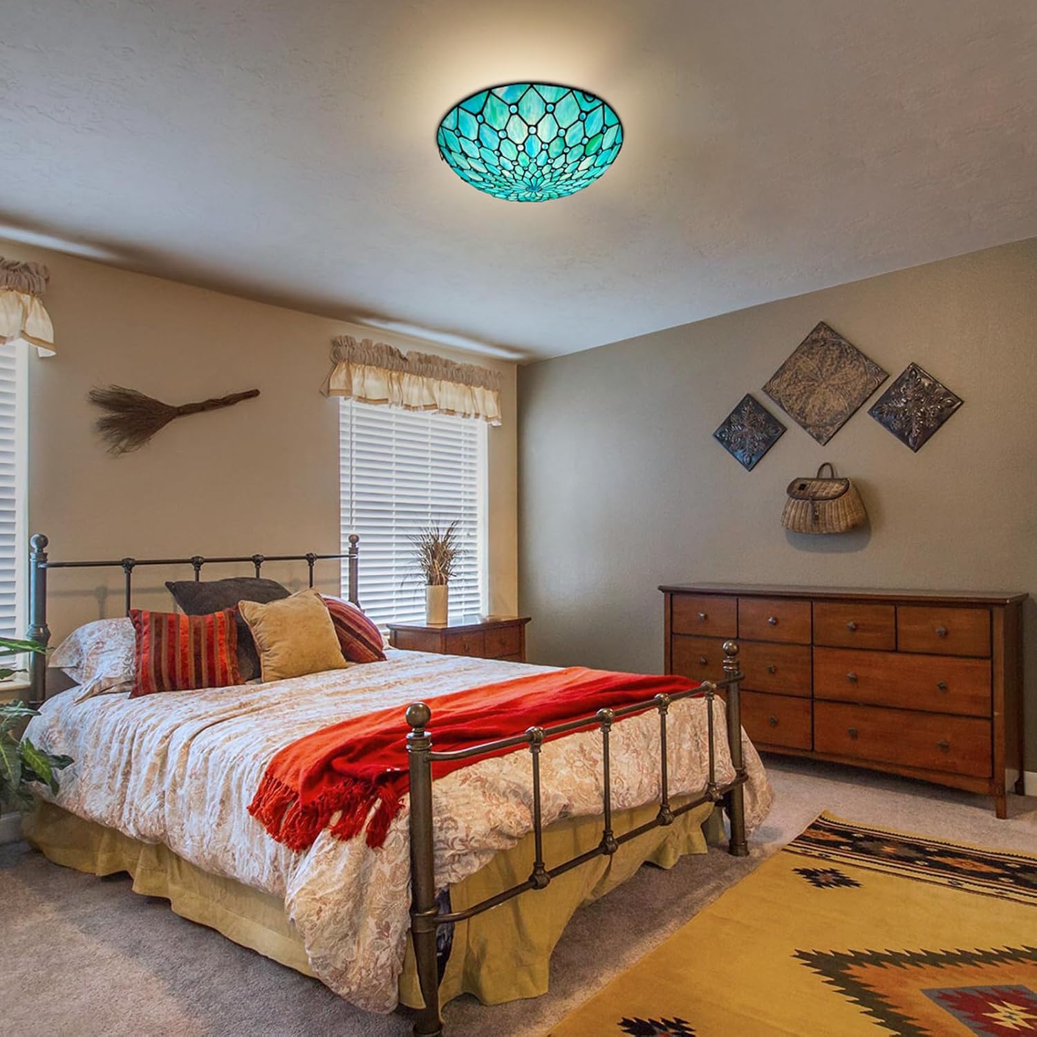 ARTZONE Tiffany Ceiling Lights, Stained Glass Ceiling Light 3-Lights 16 Inch Tiffany Flush Mount Ceiling Light Fixture for Bedroom Dining Living Room Entryway Foyer