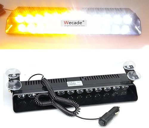 Juego de 12 luces LED Wecade de emergencia de 12 W para camión, luz estroboscópica para parabrisas y luz de aviso , ÁmbarBlanco