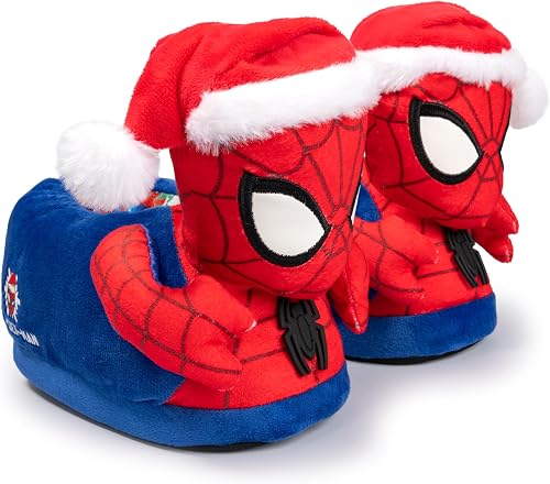 Marvel Spiderman Slippers for Kids, Fluffy Toddler House Shoes, 13/1, Red