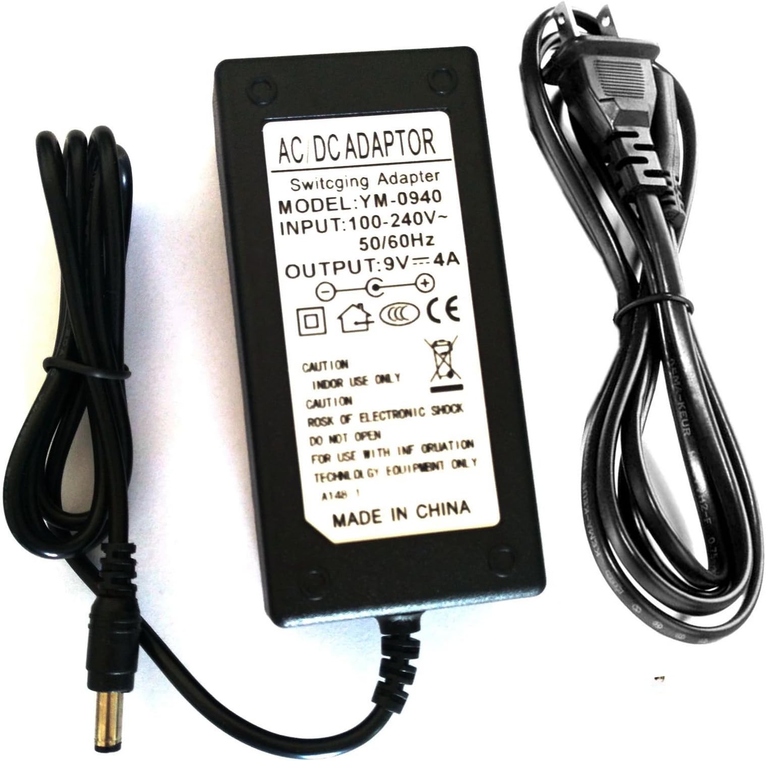 9V 3A 4A 5A AC DC Adapter 27W 36W 45W Switching Power Supply (9V4A-USCABLE)