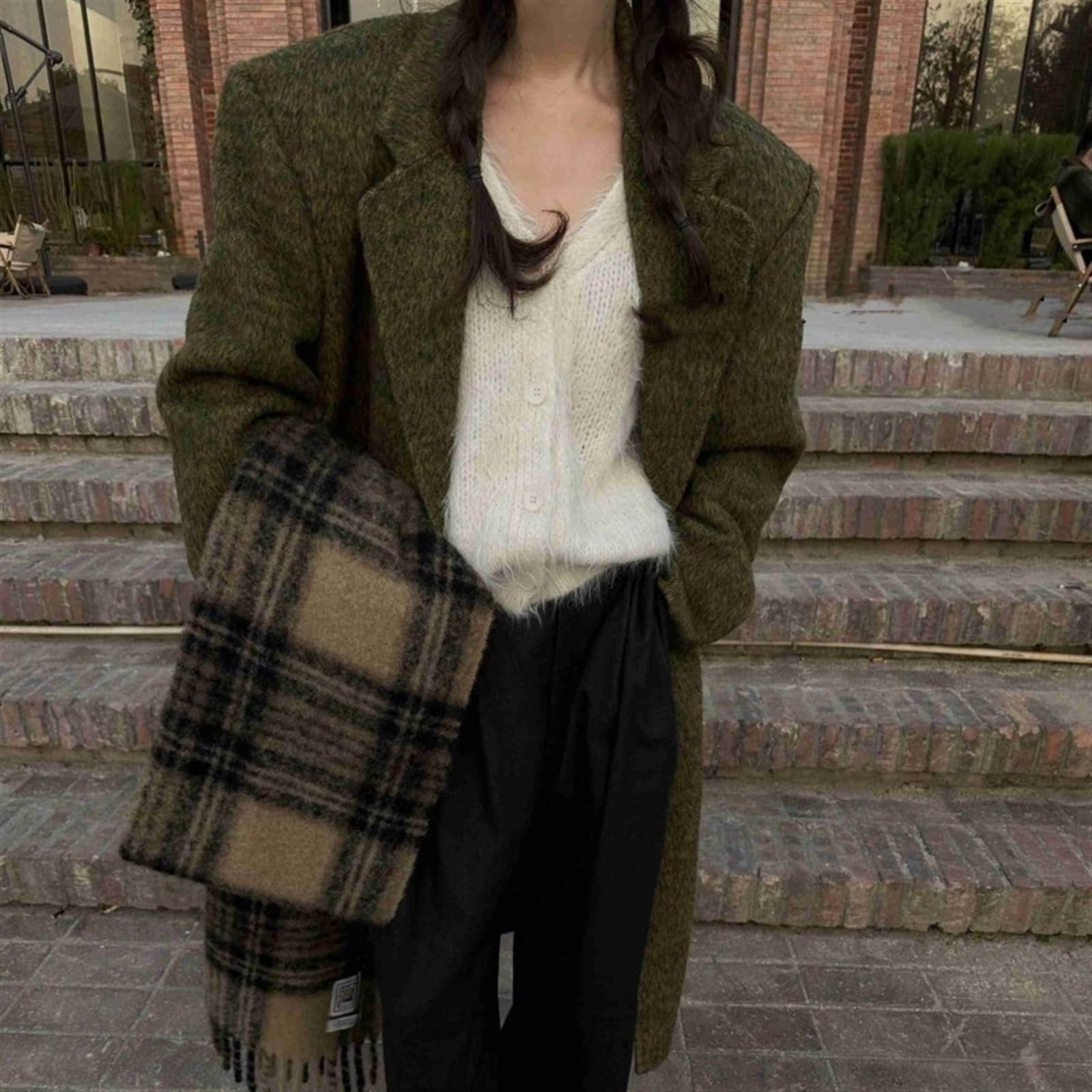 Sciarpa da donna Sciarpa Scozzese In Lana Di Alpaca E Mohair, Scialle In Lana Autunnale E Invernale Da Donna, Sciarpa Calda Con Nappa Spazzolata Scozzese Sciarpe calde invernali