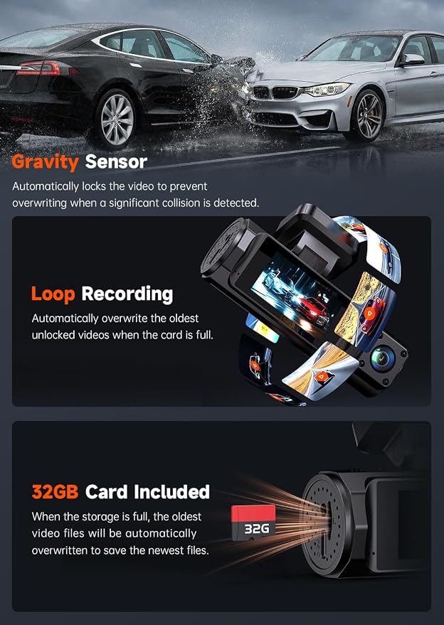 Cámara para carro 4K 3 canales con pantalla y WiFi miniatura 3
