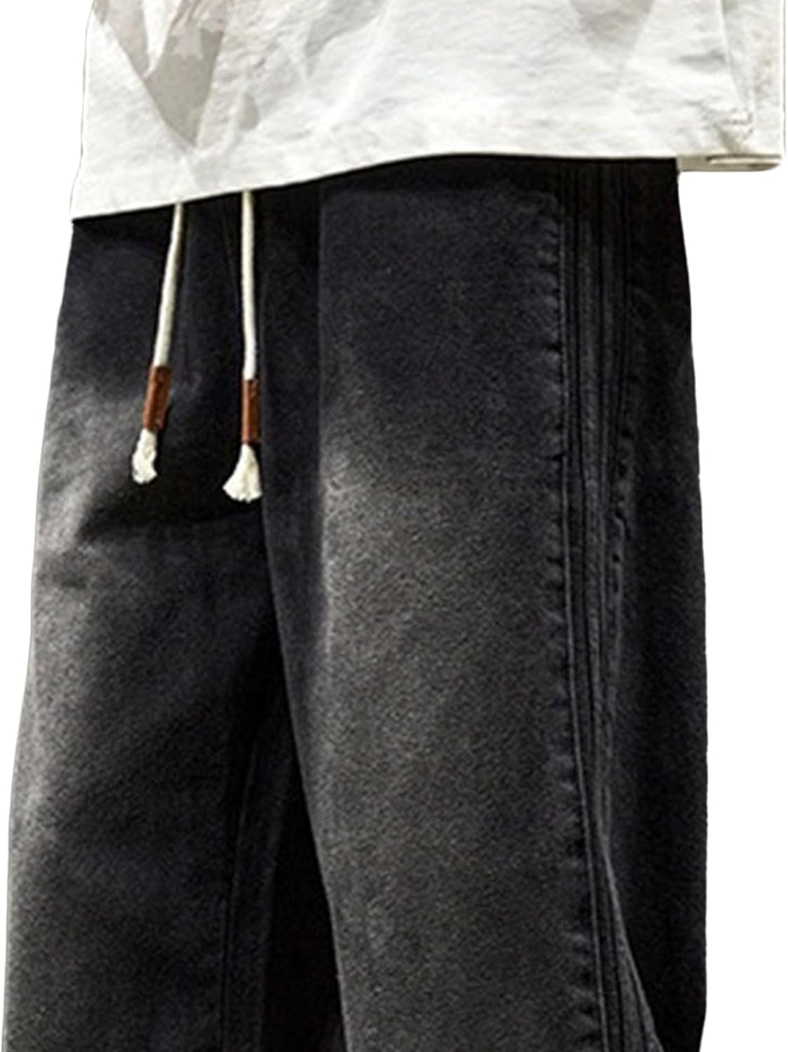 Men High Street Side Stripes Denim Pants Retro Drawstring Regular Fit Wash Jeans Spring Classic Cool Skater Trouser