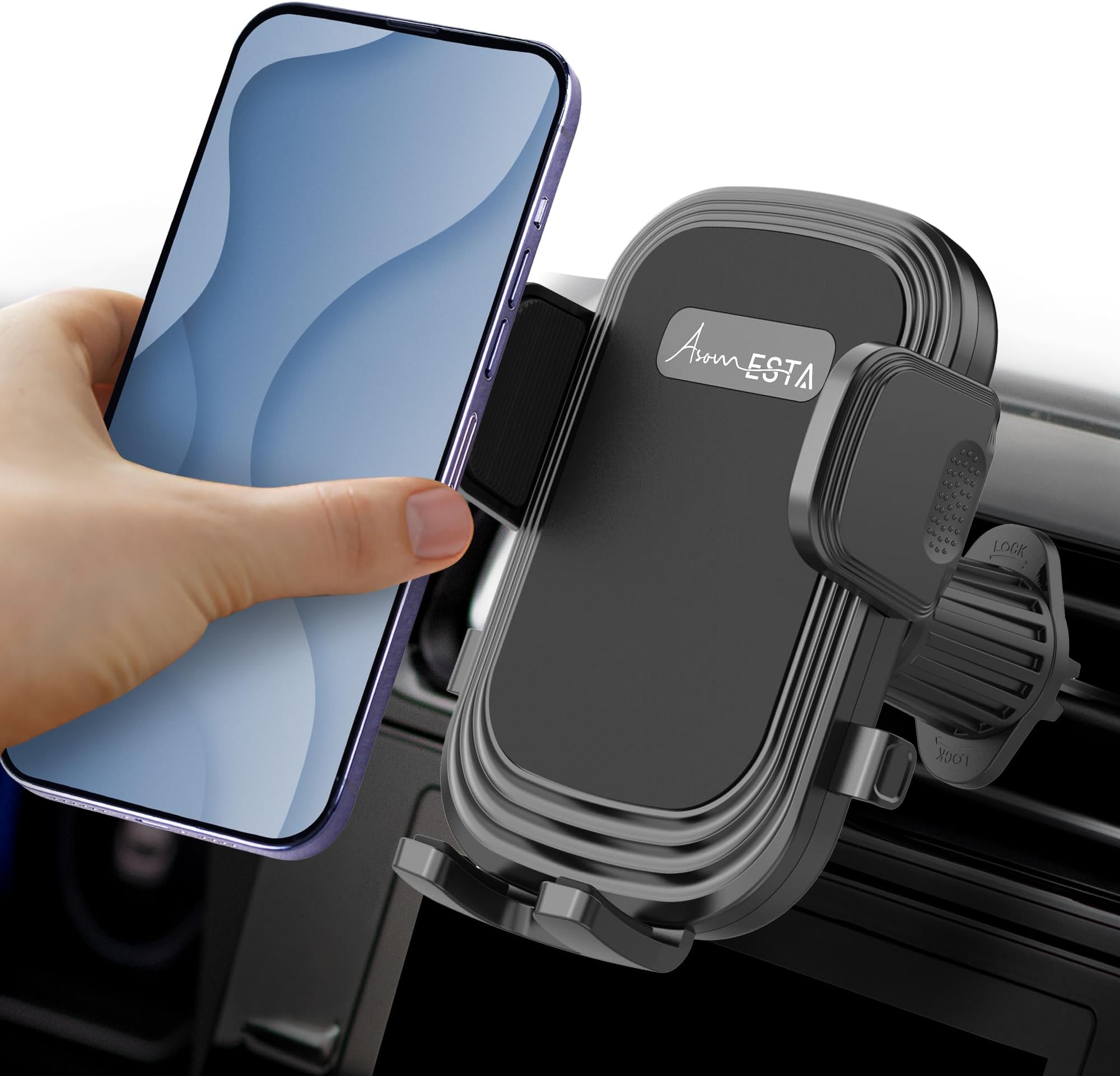 - Mobile Holder for Car - Car Phone Holder - Car Mobile Holder, Quick Install, Secure Grip, Compatible with iPhones and Android Smartphones 4-7” Wide