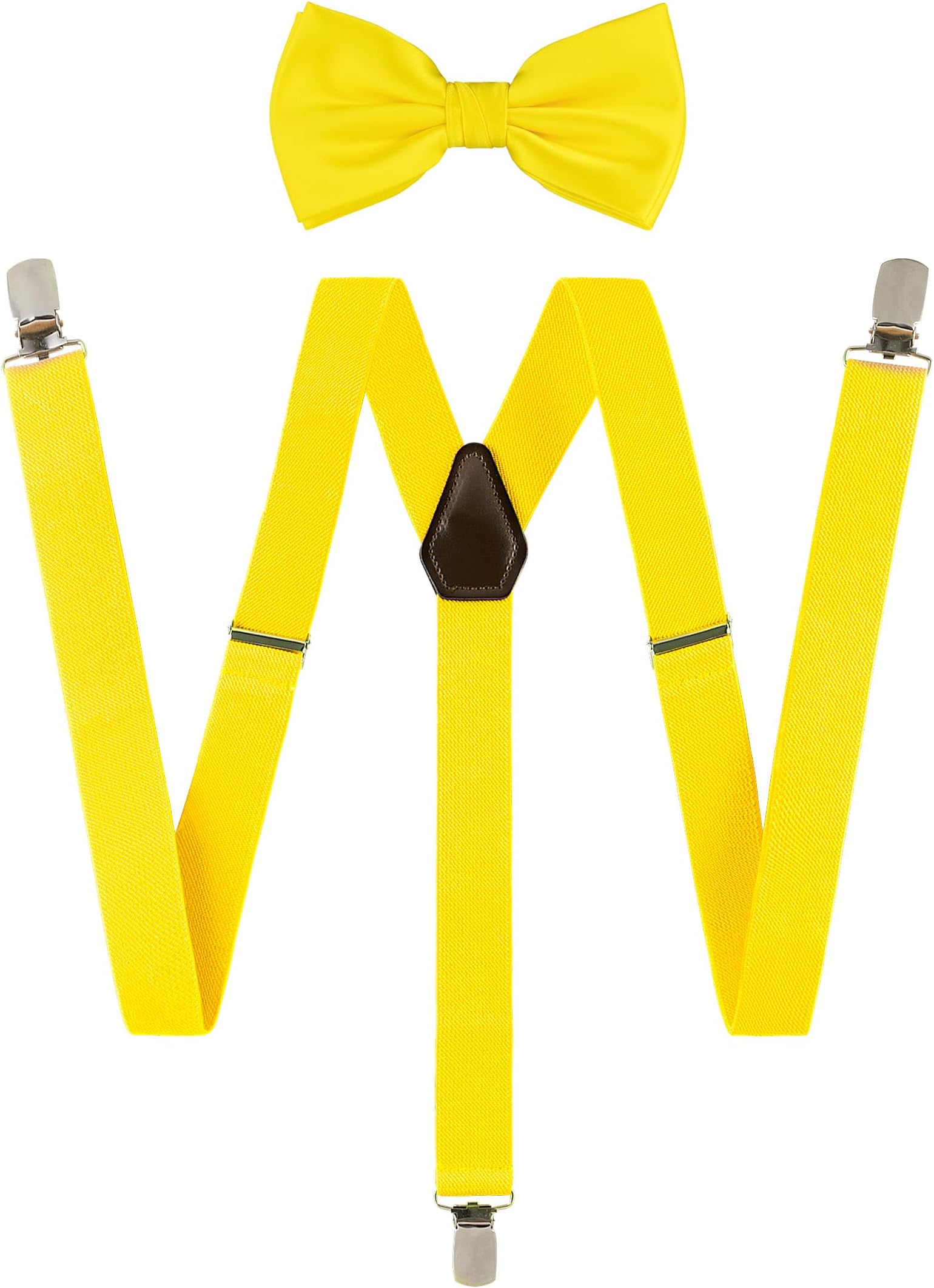 TIE G Solid Color Men's Suspender + Woven Bow Tie Set for Wedding : Vivid Color, Adjustable Brace, Strong Clip, Elastic Band