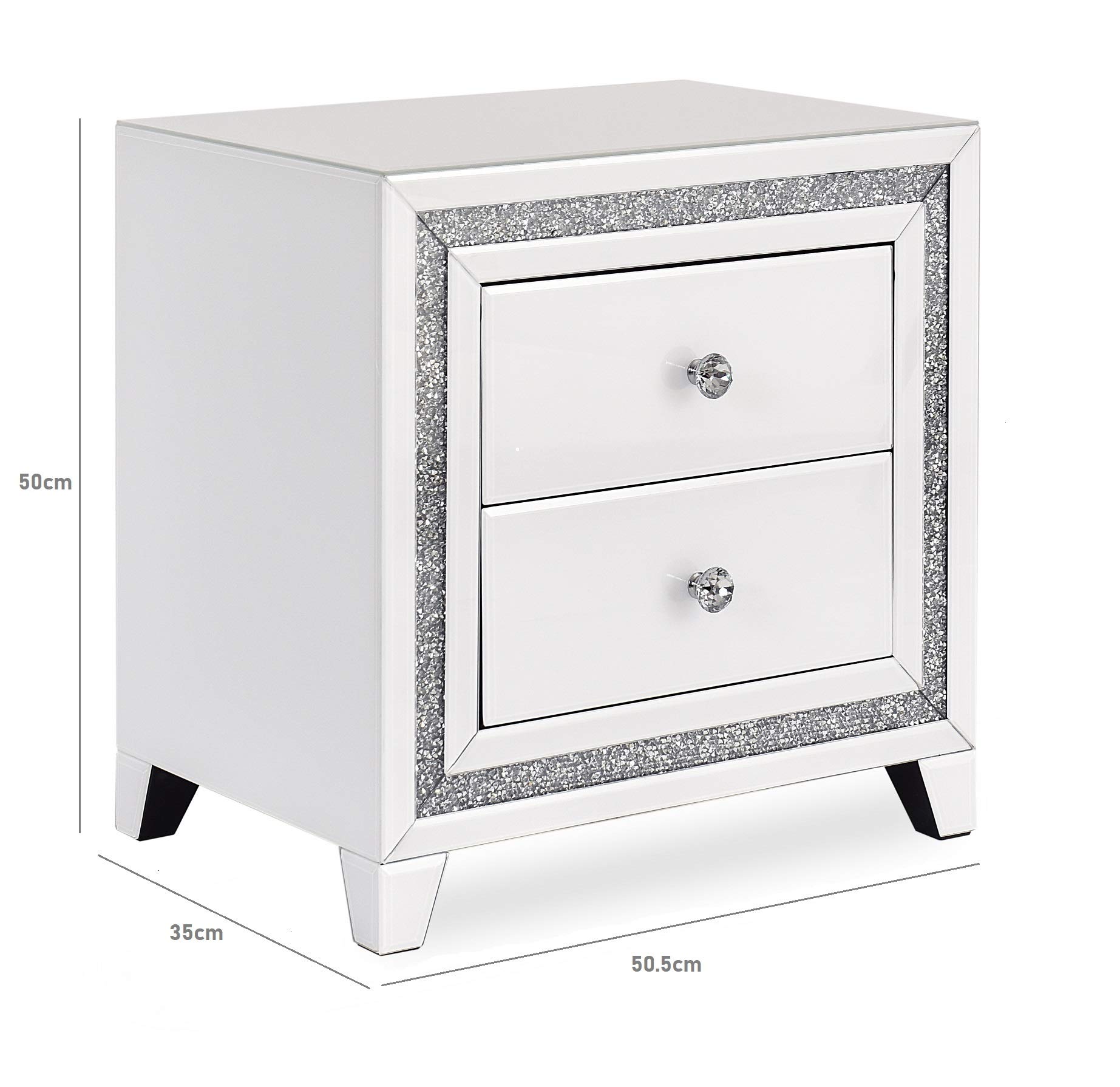 Dura Tribe Snow Pearl White Mirrored Two Drawer Bedside Table 1 X Bedside Amazon Co Uk Kitchen Home