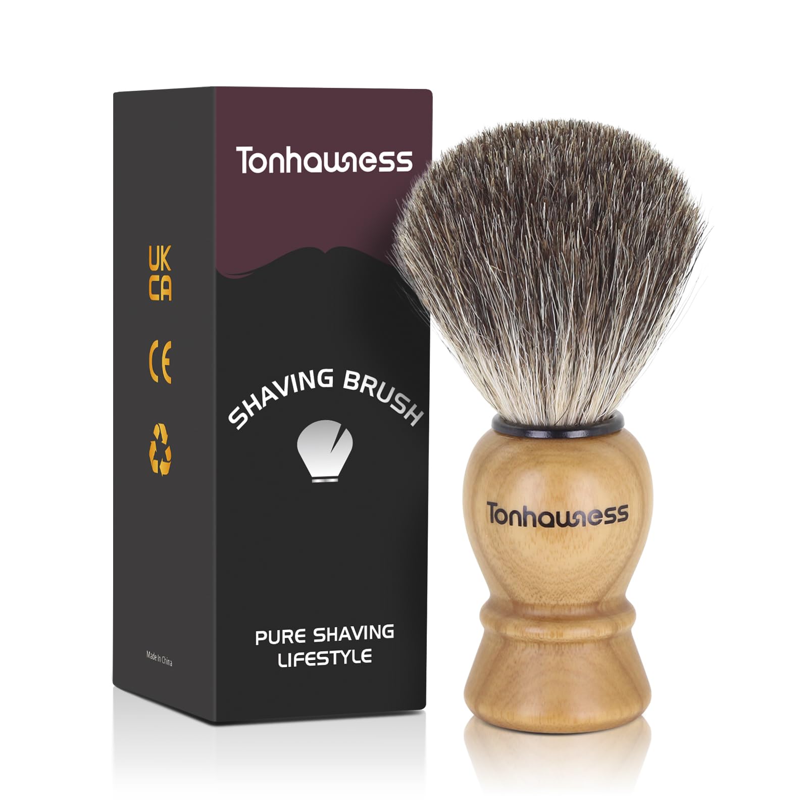 Pure Badger Bristle Shaving Brush for Men, Wood Crafted Handle Shaving Brushes, Beard Hair Shave brush for Wet Shave Gift