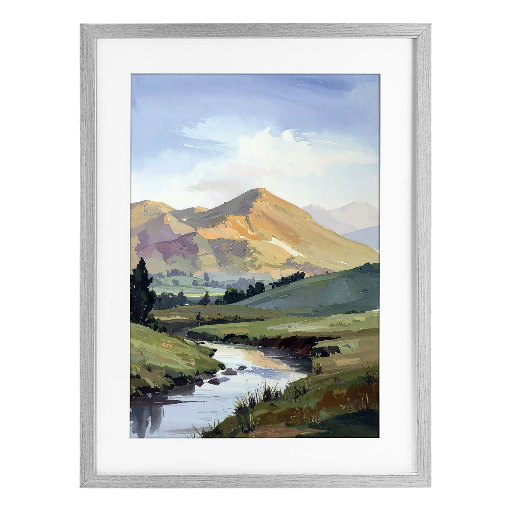 Stupell Industries Farmhouse Gray (Textured) Valley Landscape River Panorama, 14 X 20 Inch Framed Print Under Glass