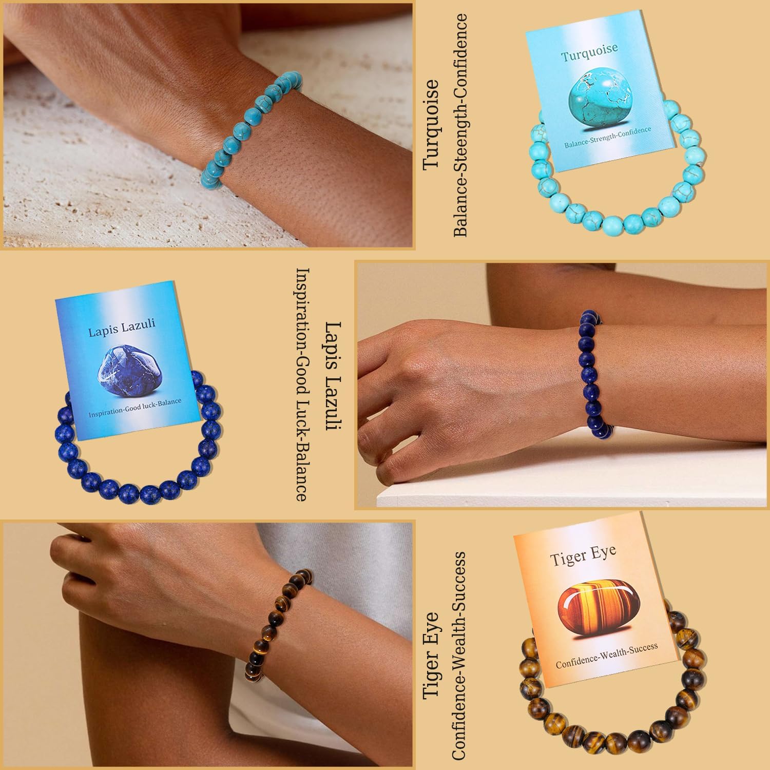 COLOYAN 9PCS Healing Crystal Bracelets for Women Men 8mm Natural Stone Beaded Stretch Bracelet Handmade Reiki Spiritual Jewelry - Image 6