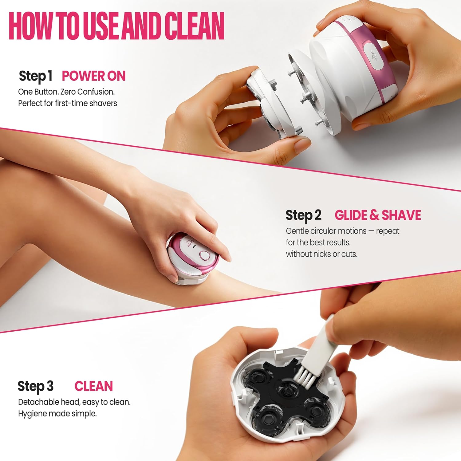 Electric Razors for Women,OLOV Beauty 5-in-1 Rechargeable Shaver for Lady Legs,First Trimmer for Teen Girls Underarms & Body & Hair (White) - Image 6