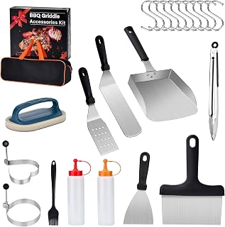 Onlyflame 23PCS Professional BBQ Griddle Tool Kit for Flat Top Grill Blackstone and Camp Chef - Stainless Steel Griddle Spatulas Accessories Kit with Griddle Cleaning Kit & Carry Bag