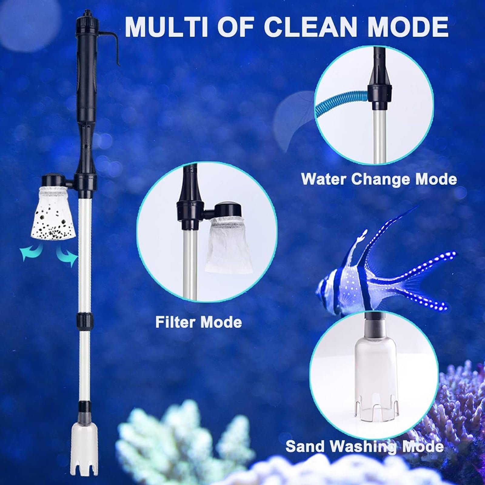 Scambiatore d'acqua per acquario, pompa a sifone manuale per una facile pulizia, strumento di aspirazione e lavaggio della sabbia 3 in 1, ideale per acquari e ambienti acquatici