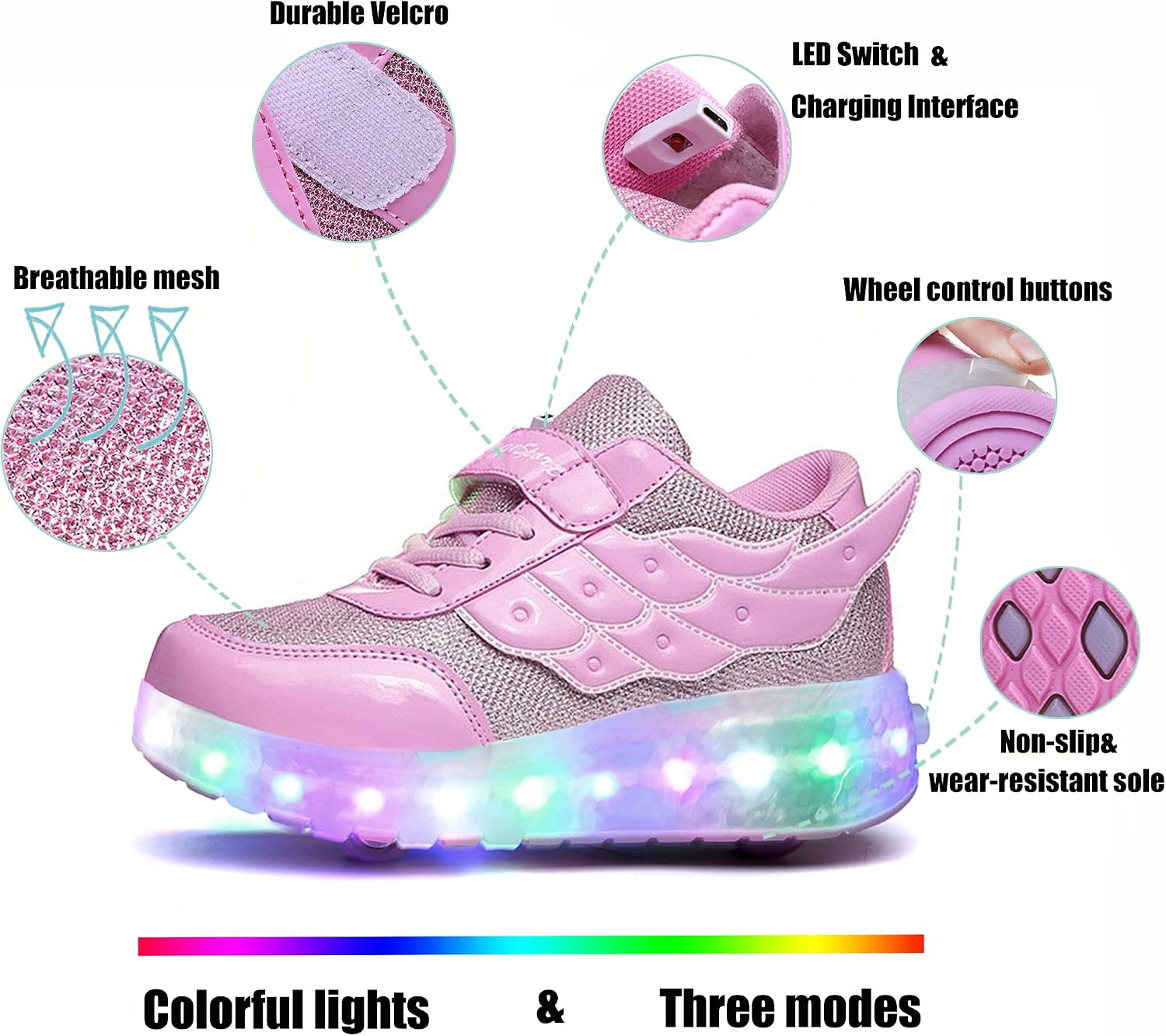 Nsasy Kids Roller Shoes Boy Girl Sneakers with Wheels Become Sport Sneaker with Led for Christmas Birthday Children Show Gift image 4