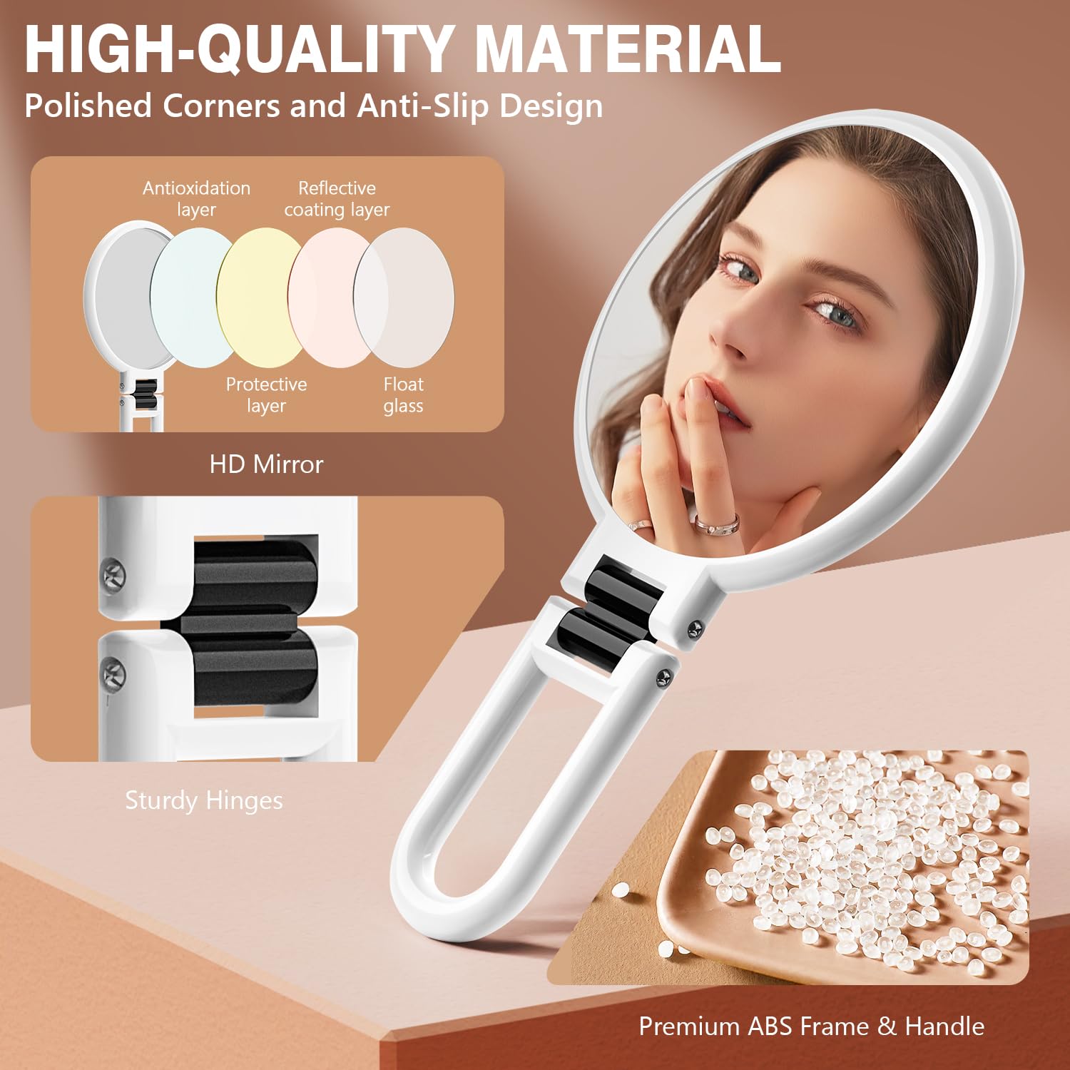Auxmir Specchio Ingranditore Bifacciale 30X/1X, a Mano 14CM, Alta Definizione, Portatile, Pieghevole, Appendibile, da Viaggio per Trucco, Cura del Viso, Bianco