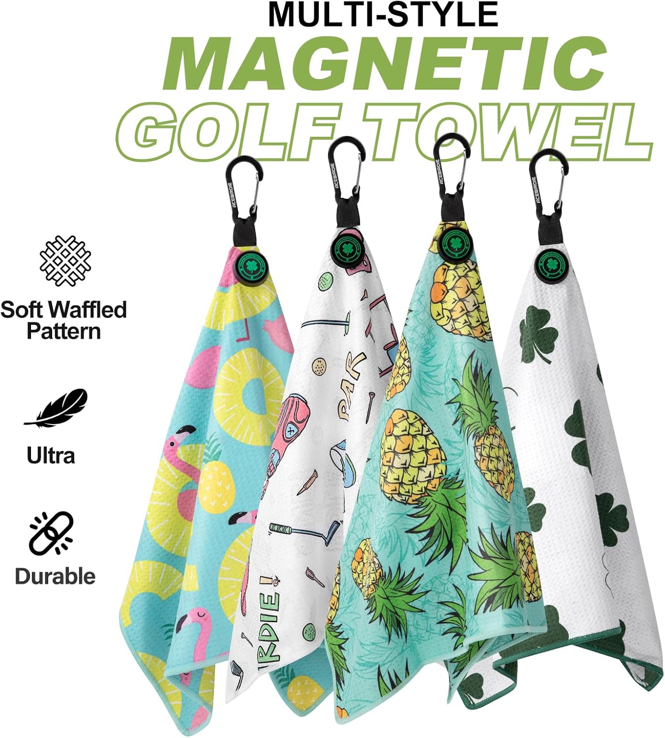 Magnetic Golf Towel for Golf Bags Microfiber Fabric Waffle Pattern Towels for Men or Women, Magnet Golf Towel with Heavy Duty Carabiner Clip Golf Accessories (Pineapple) - Image 4