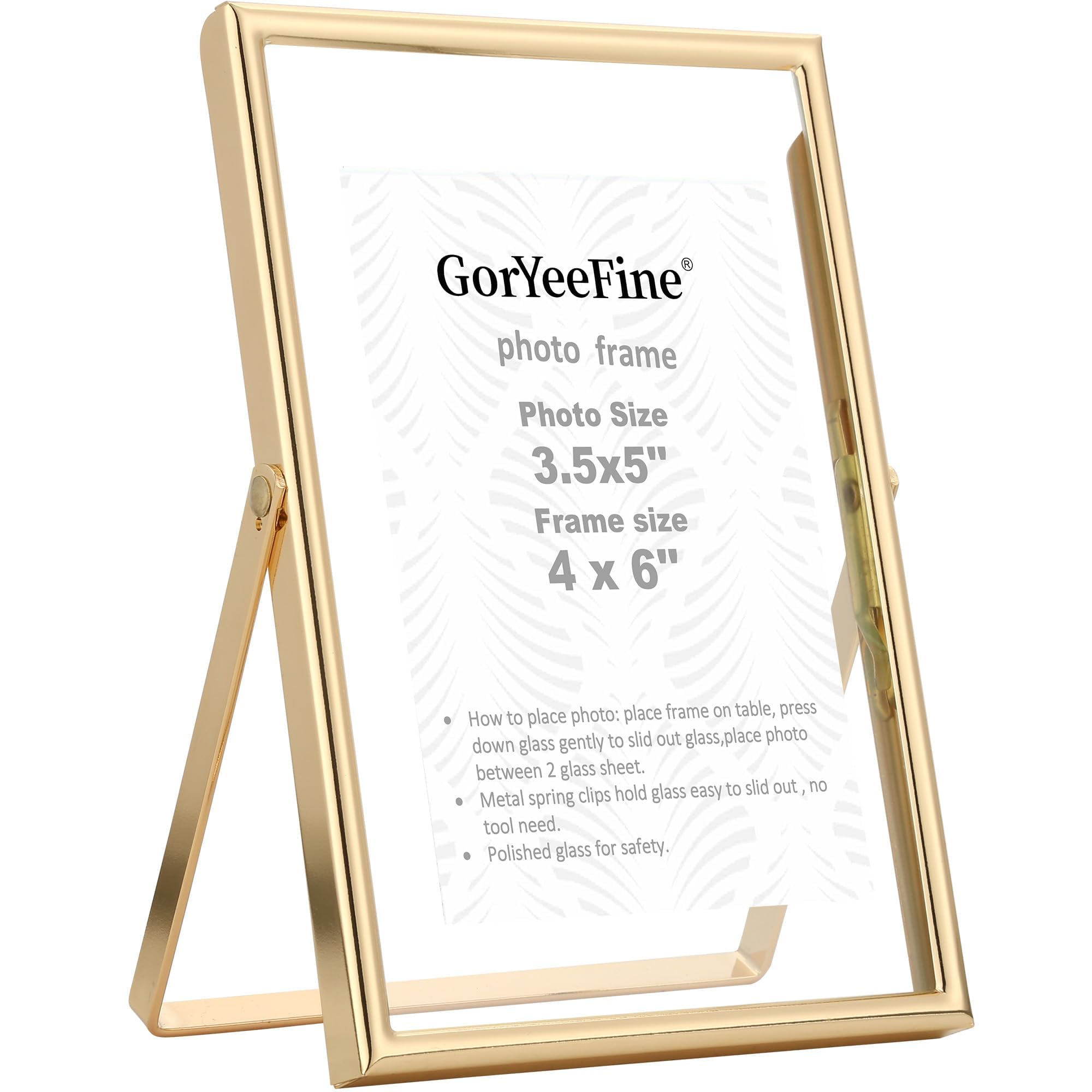 Gold 4x6 Floating Picture Frame for Photo Sizes(2x3''&3.5x5''),Adjustable Tabletop/Shelf Display,Classy Metal Gift Frames for Wedding,Thanksgiving,Christmas,Home & Office Decor