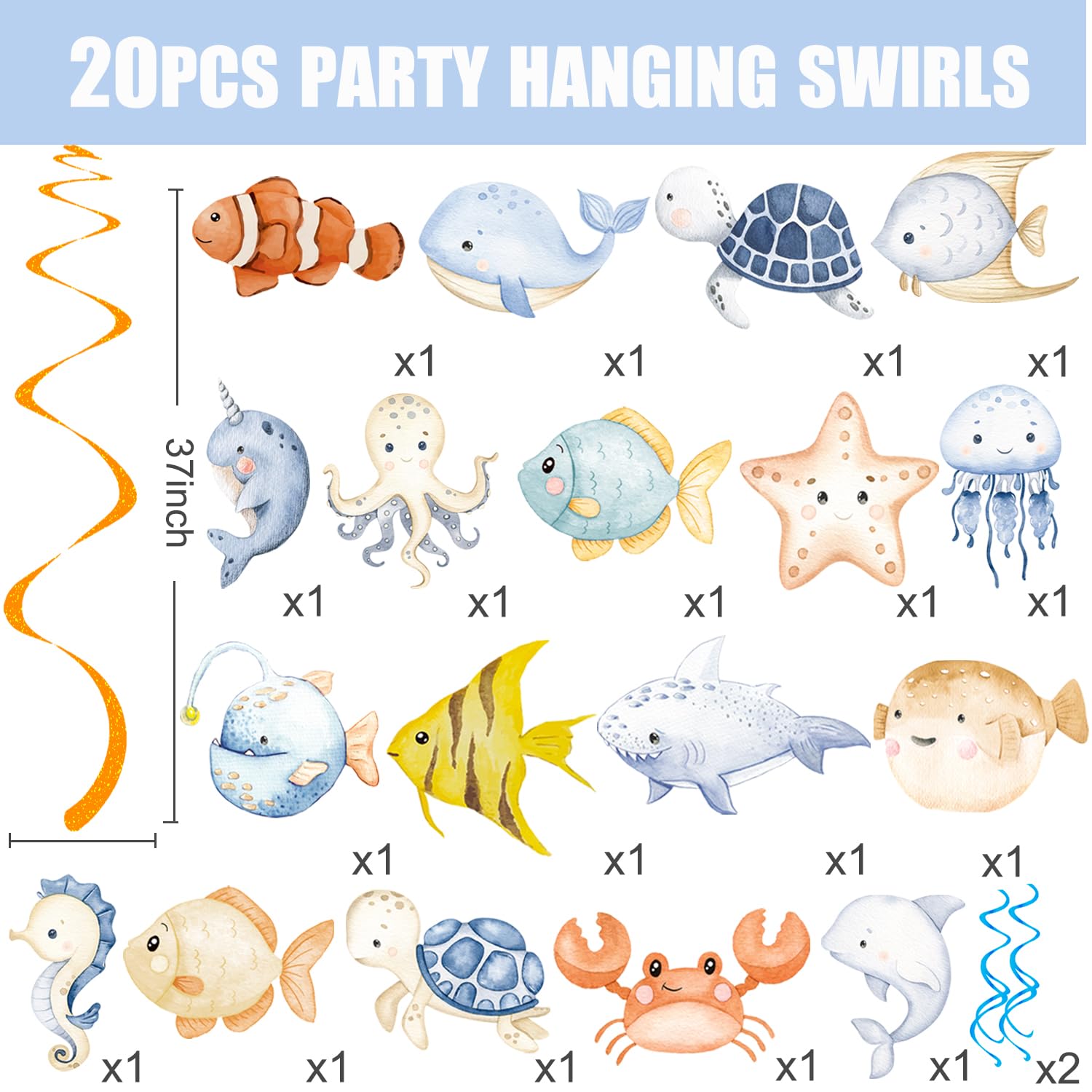 Zwierzęta oceaniczne wiszące wiry pod morzem impreza wiszące dekoracje zwierzęta morskie impreza wiry sufit ocean dekoracje imprezowe serpentyny na ocean motyw morza artykuły na baby shower