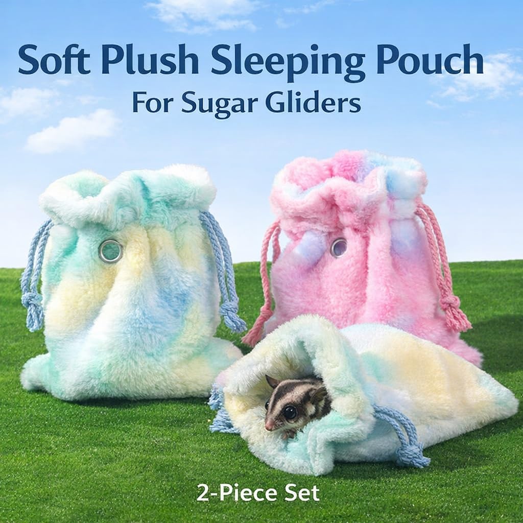 Sugar Glider Sleeping Pouch 2-Pack, Soft Plush Drawstring Pouches for Sugar Gliders, Cozy Hanging or Carry Pouch for Daily Rest(Largesize)