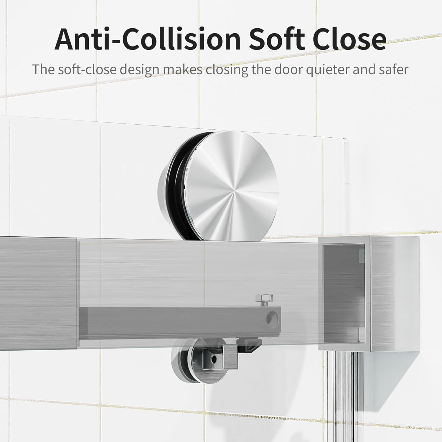 56-60" W * 76" H Shower Doors with Buffer, Bathroom Frameless Single Sliding Soft-Close Shower Door, 3/8" (10mm) Thick SGCC Tempered Glass Door, Reversible Installation, Brushed Nickel