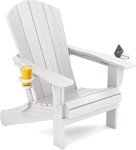 SERWALL Adirondack Chair with Cup Holders - Composite Adirondack Chairs HDPE Outdoor Chairs Weather Resistant- White