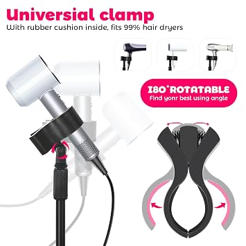 Hands-Free Hair Dryer Stand Holder with Strong Suction Base-63in/160cm Height Adjustable Floor Blower Stand Holder, 180 Degrees Rotatable Larger Clamp Countertop Blow Dryer Stand for Salons or Home Use