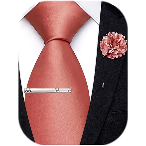 Hi-Tie Mens 63/70 inches Solid Extra Long Silk Ties for Big and Tall Men Neckties with Lapel Pin Tie Clip Business Wedding