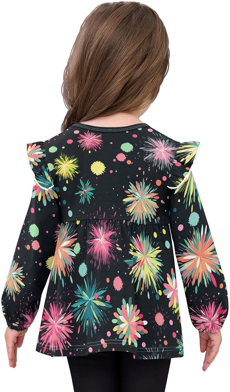 visesunny Toddler Clothes for Girls Colorful Pom-poms Firework Long Sleeve Fall Shirts Cotton Top with Ruffle Collar