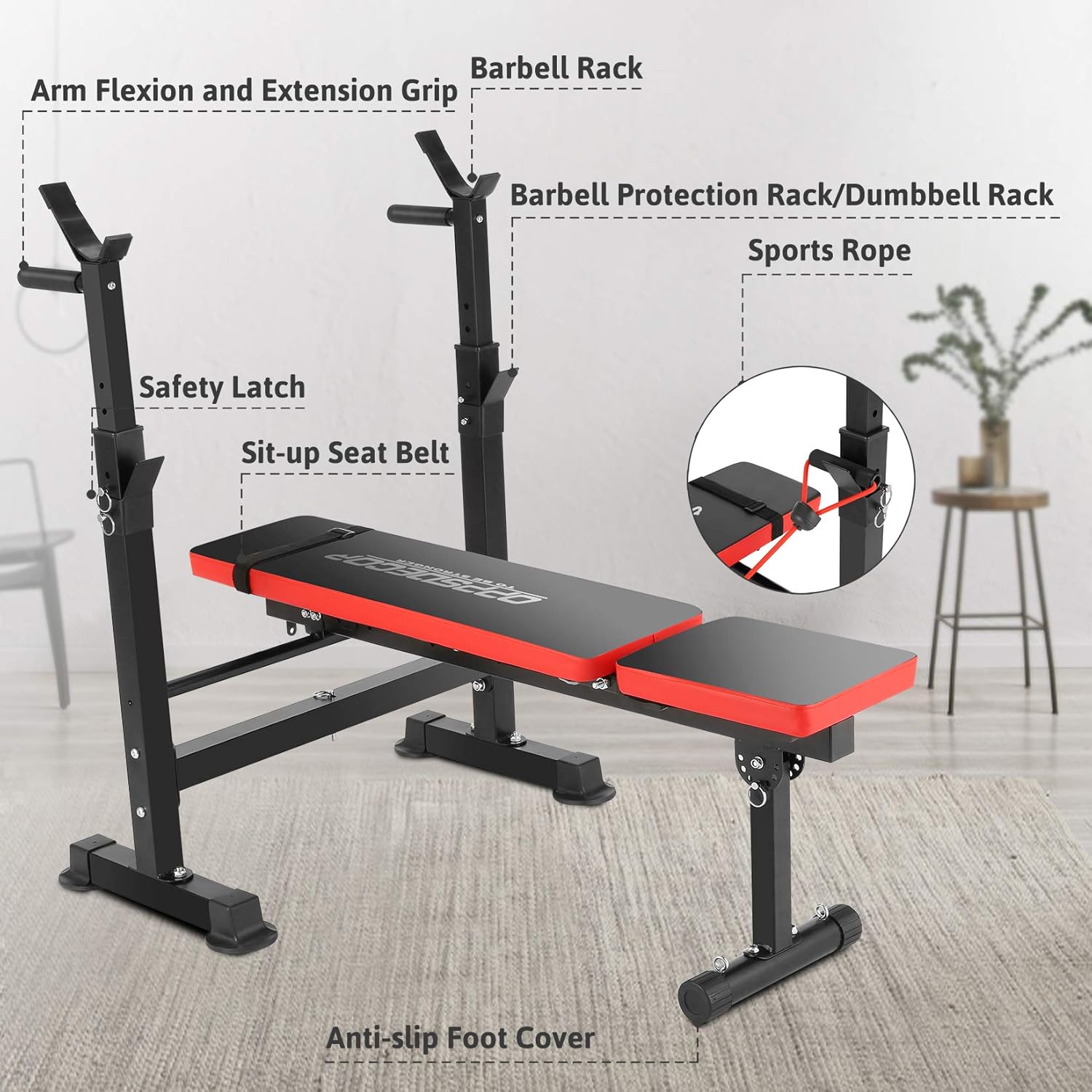 Angotrade 600lbs Adjustable Olympic Weight Bench Set with Squat Rack Foldable Workout Bench Press Set with Preacher Curl & Leg Developer for Full-Body Workout