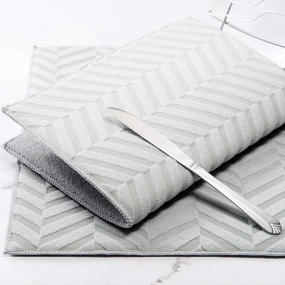 Abtropfmatte, 3er-Set XXL-XL-L, Mikrofaser, ultra saugfähig, für die Küche Grau Twill