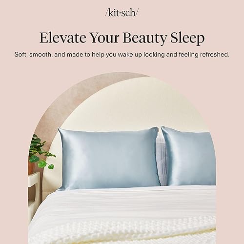 Vista 43 de Kitsch Funda de almohada de satén con cremallera para cabello y piel, tamaño Queen, más suave que la seda, paquete de 2 fundas de almohada 02.