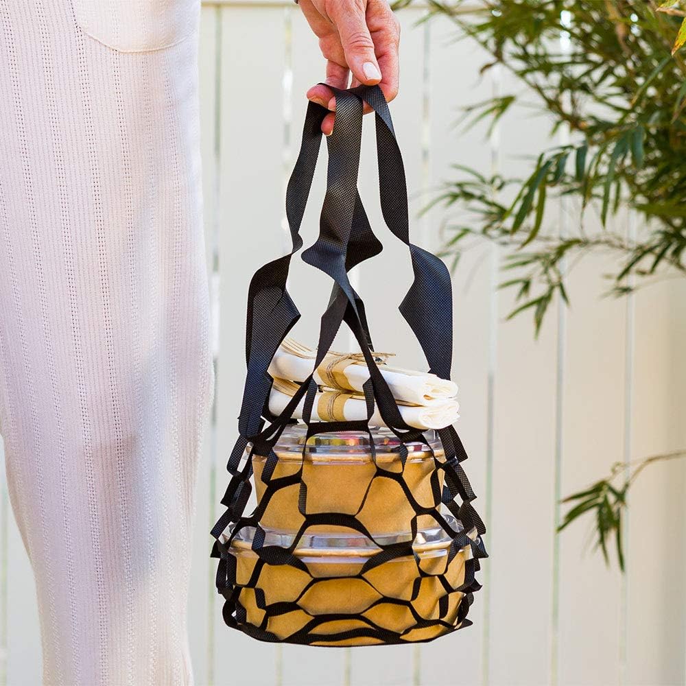 Restaurantware 7.9 Inch Net Bags - Expandable, Disposable, Black Polypropylene Net Market Bags, Honeycomb Design, For Take Out Or Delivery