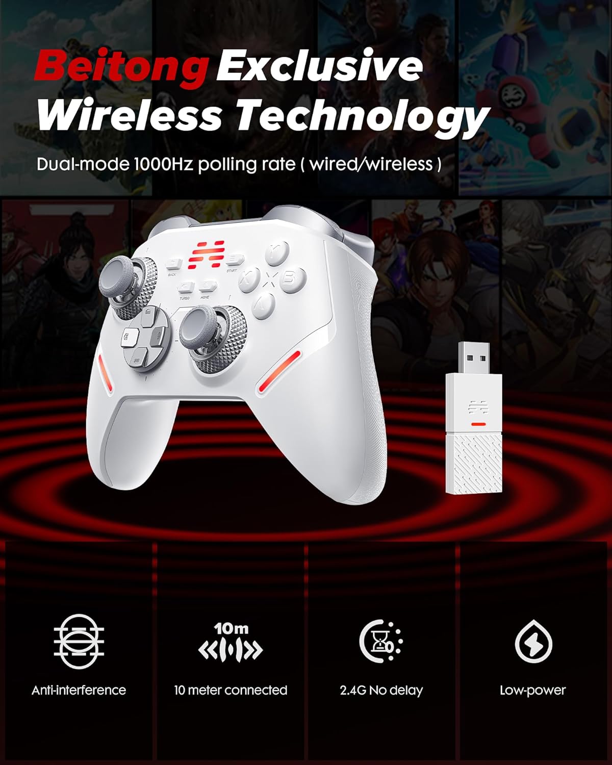 BEITONG KP40 Wireless Controller for PC, Switch/Switch 2, Android, TV, Steam Deck, Precision Adjustable TMR Joysticks, TMR Triggers, Optical Buttons Bluetooth & 2.4g Gamepad with 1000Hz Polling Rate - Image 4