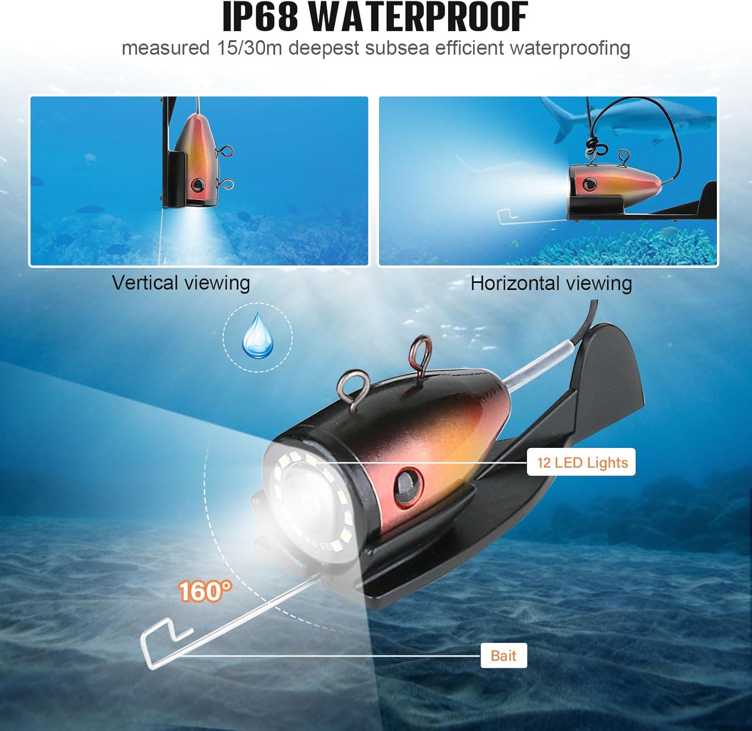 Underwater Fishing Camera,Portable 5" Ice Fishing Camera Underwater, USB-C Charge, 3-Grade IR Lighting, 4X Zoom, 1000TVL Ice Fishing Fish Finder for Boat Lake Kayak Ice Fishing