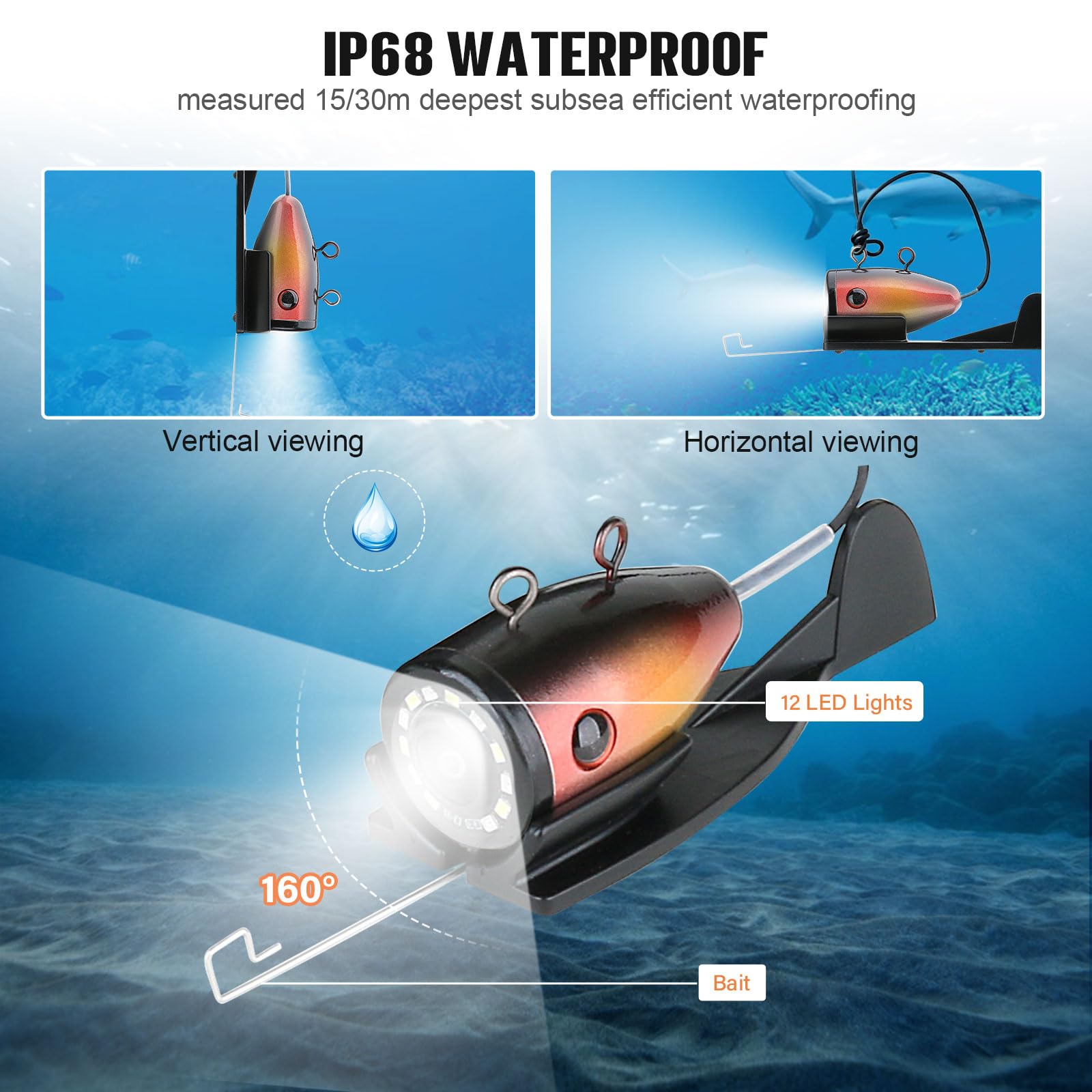 5 Pollici Telecamera Subacquea da Pesca con display IPS, Fotocamera Fish Finder con 1000TVL HD Portatile Ecoscandaglio da Pesca per pesca su Ghiaccio/Mare/Fiume