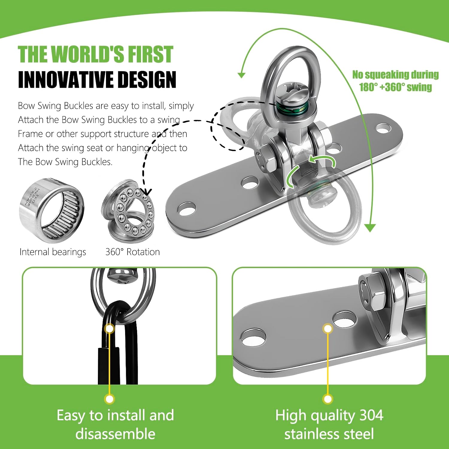 Swing Hanger Ceiling Mount Heavy Duty Anti-Rust with 180° & 360° Bearings Punching Bag Hanger 800lb Capacity for Indoor Outdoor Swing Chairs, Hammocks, Playgrounds, Yoga image 2