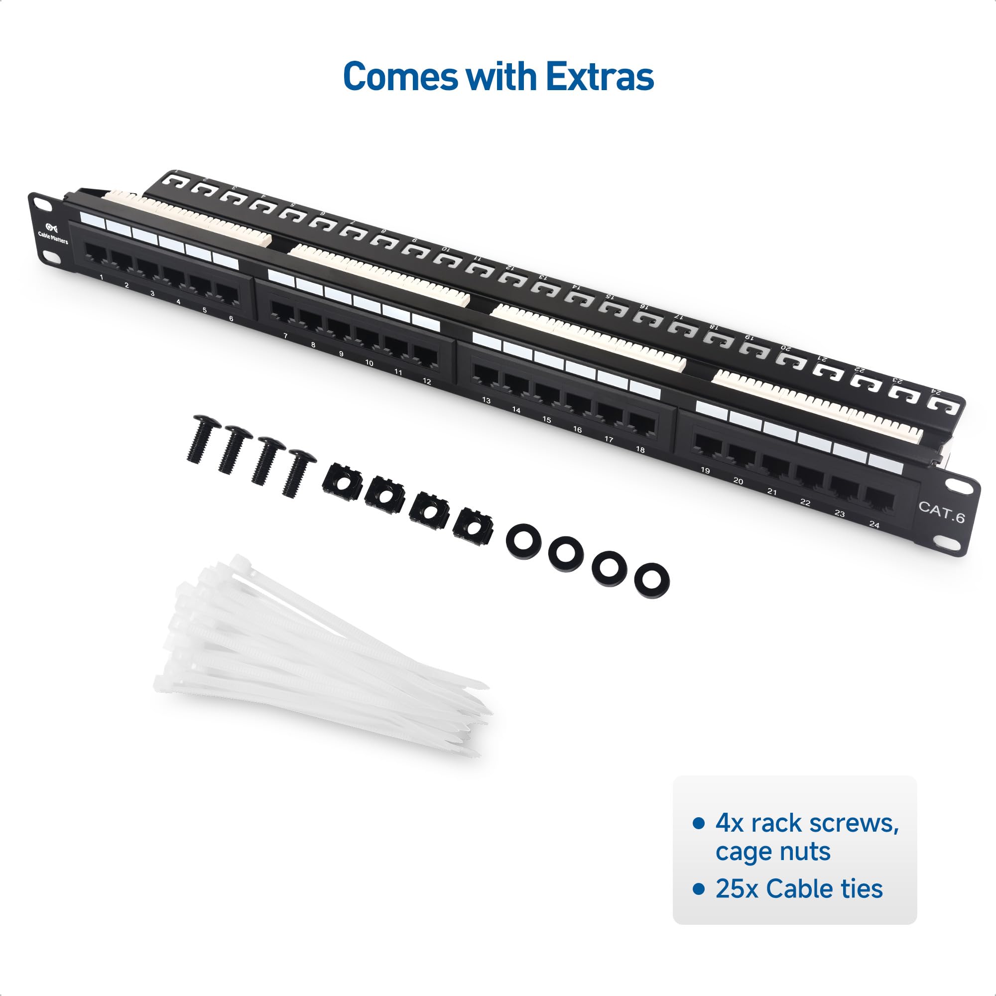 Cable Matters Pannello patch di rete Cat 6 a 24 porte 1U o montaggio a parete con barra di supporto