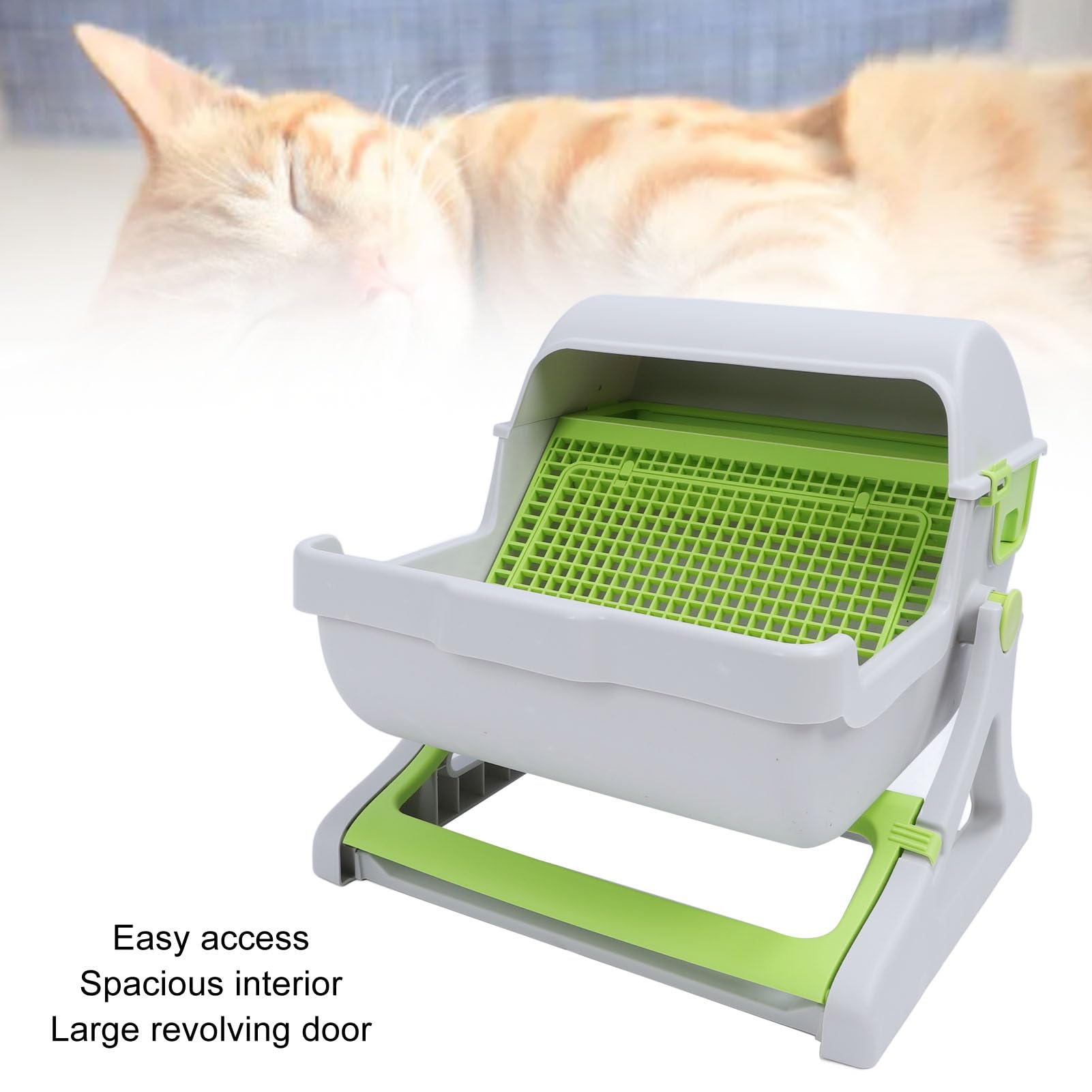 RiToEasysports Lettiera per gatti autopulente, grande secchio ribaltabile, facile da montare semi-automatico, per un'esperienza di toilette senza stress per gatti, materiale PP verde