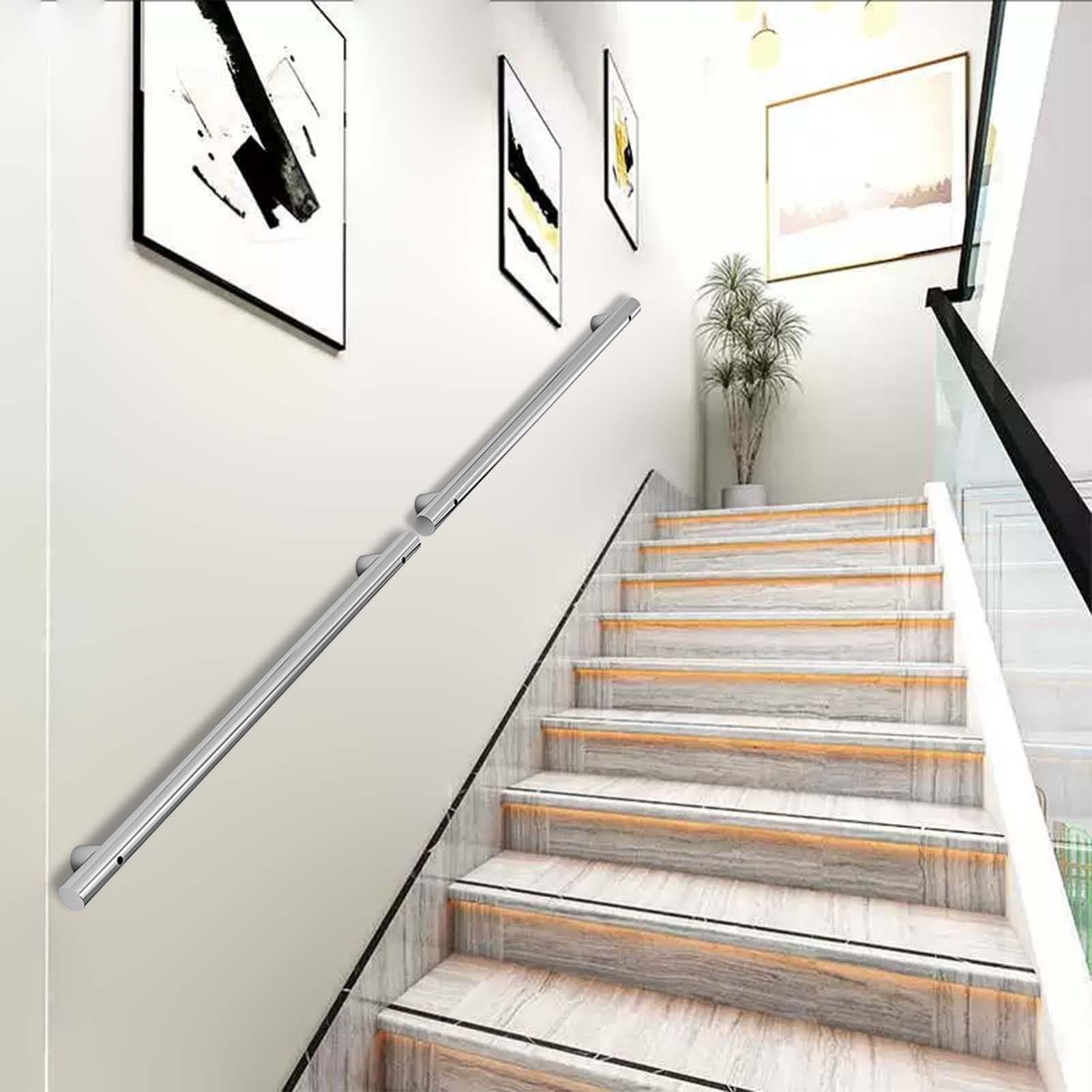 FKXSXAZ Metal Stair Handrail, Indoor/Outdoor Non-Slip Banister Handrails Support Kit, 30cm-600cm Wall Hand Railing Lofts Decking Grab Bar(16ft/480cm)