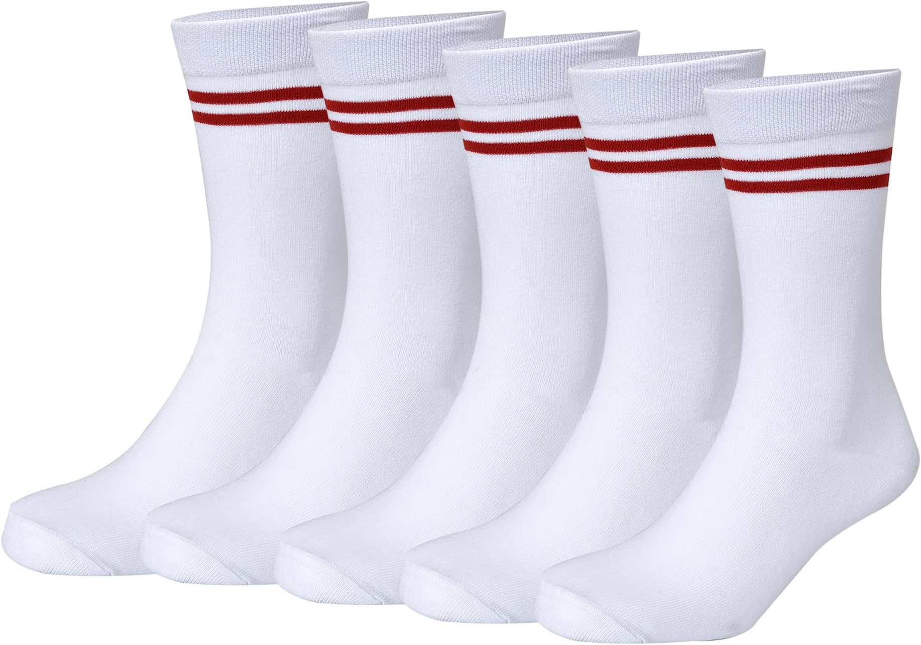 BizalaWhite Color with Red Stripes Design Calf Length School Cotton Socks for Boys & Girls (Pack of 5 Pairs)