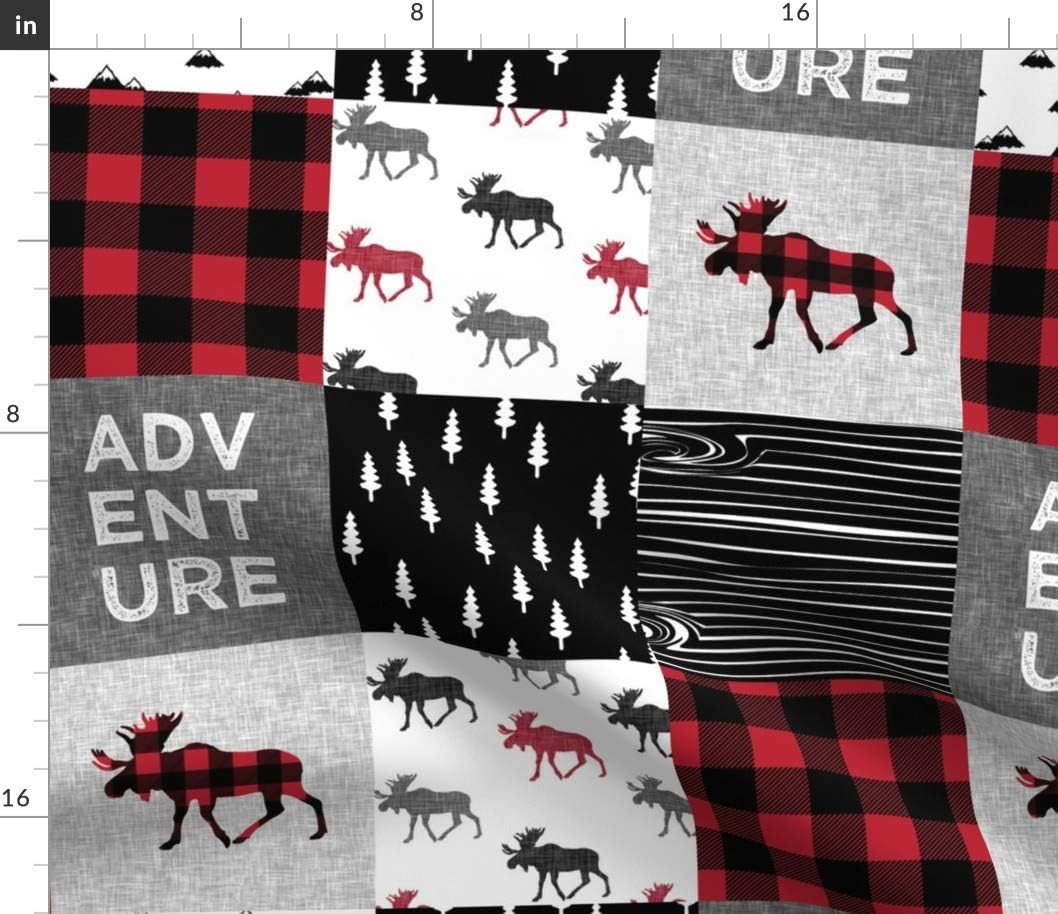 Spoonflower Fabric - Adventure Patchwork Buffalo Plaid Woodland Moose Trendy Lumberjack Printed on Petal Signature Cotton Fabric Fat Quarter - Sewing Quilting Apparel Crafts Decor