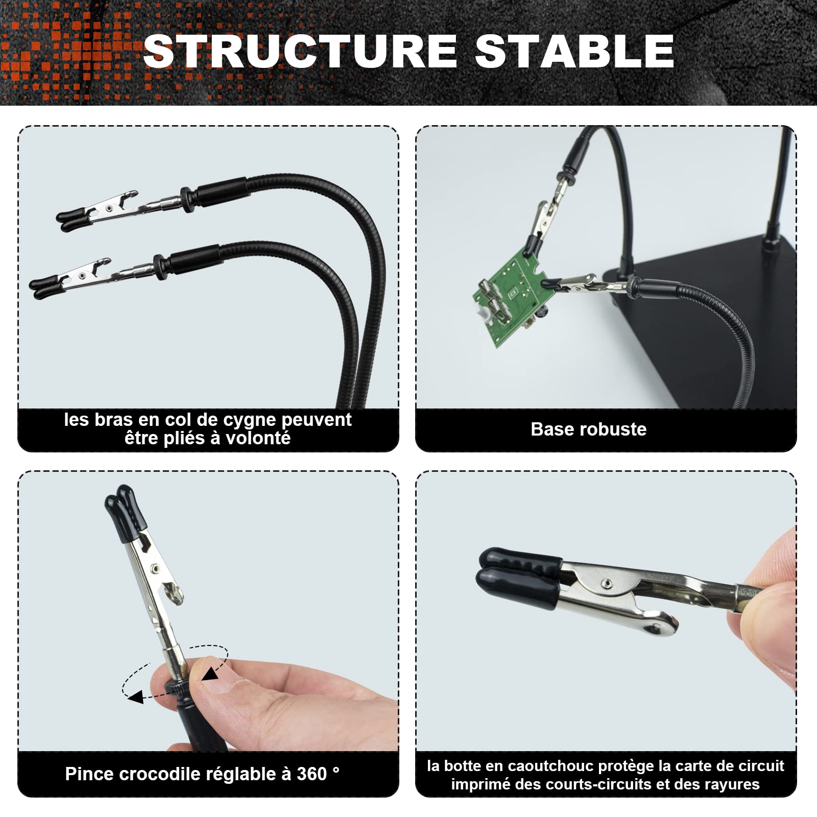 Outil de support de circuit imprimé à souder à la troisième main, accessoire de modélisme, outils de support de circuit imprimé, quatre bras d'assistance pour travaux manuels, helping station