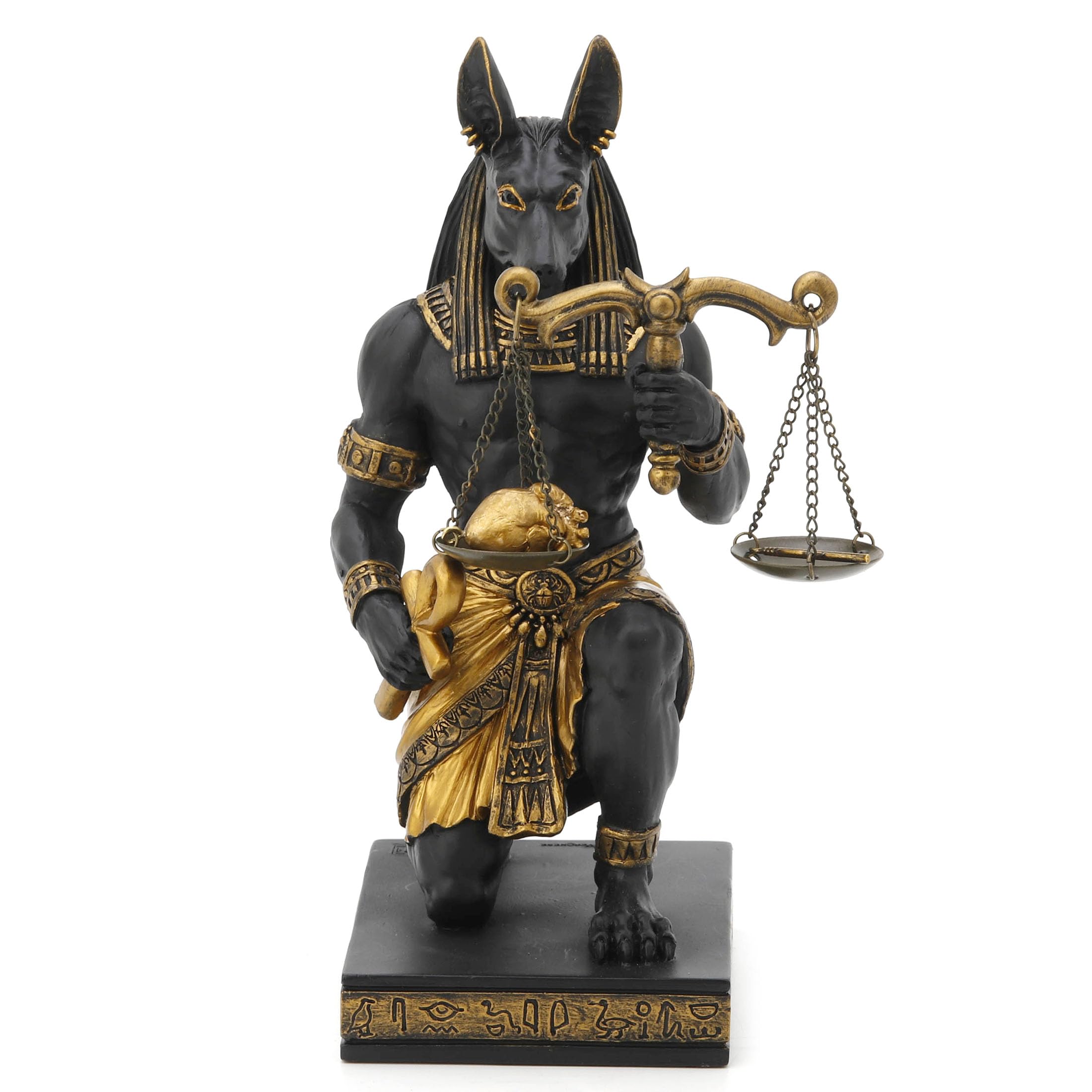Veronese Design Black Gold 7 1/4 Inch Kneeling Anubis Egyptian God Holding Sacle Of Truth And Justice Resin Statue Finish Home Decor Sculpture