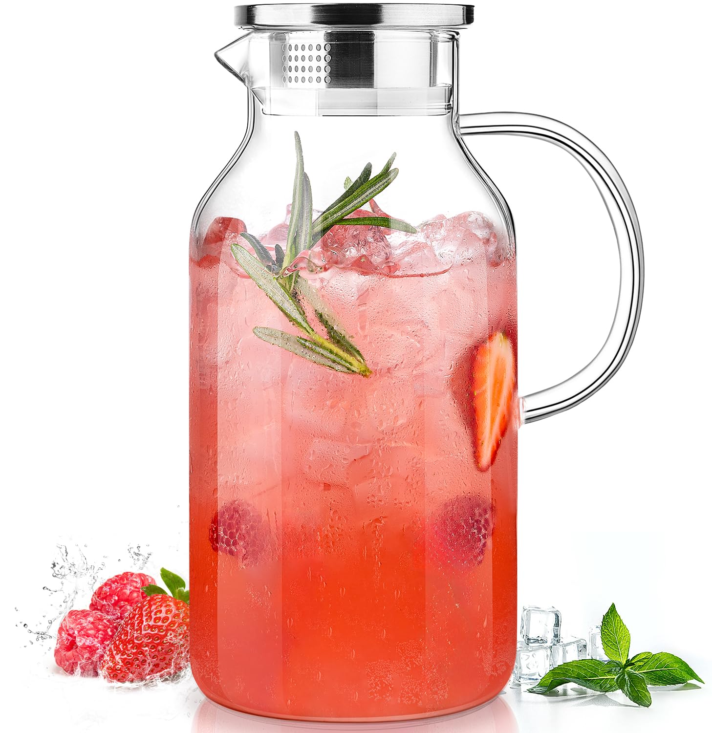 LUNA&MANTHA 1 Gallon Glass Pitcher with Lid and Spout, 128oz Water Pitcher with Handle for Fridge, Large Iced Tea Jug for Juice, Coffee, Sangria, Beverage, Borosilicate Glass Carafe Hot/Cold Drink