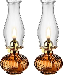 2 Set Chamber Oil Lamp for Indoor Use Classic Kerosene Hurricane Oil Lamp Glass Vintage Large Lantern with Adjustable Fire Wick for Home, 13 inch High(Brown)